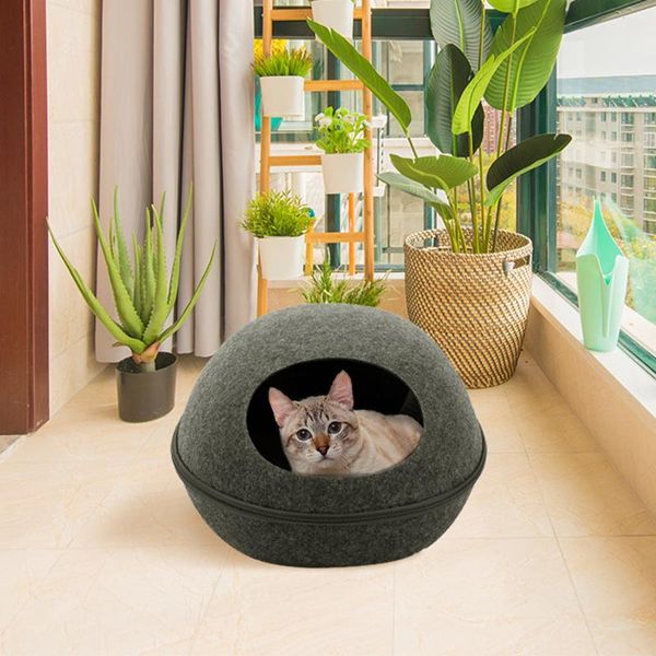 

cat beds & furniture portable cute bed pets puppy cave sleeping bags zipper egg shaped felt cloth warm house nest cats basket with cushion