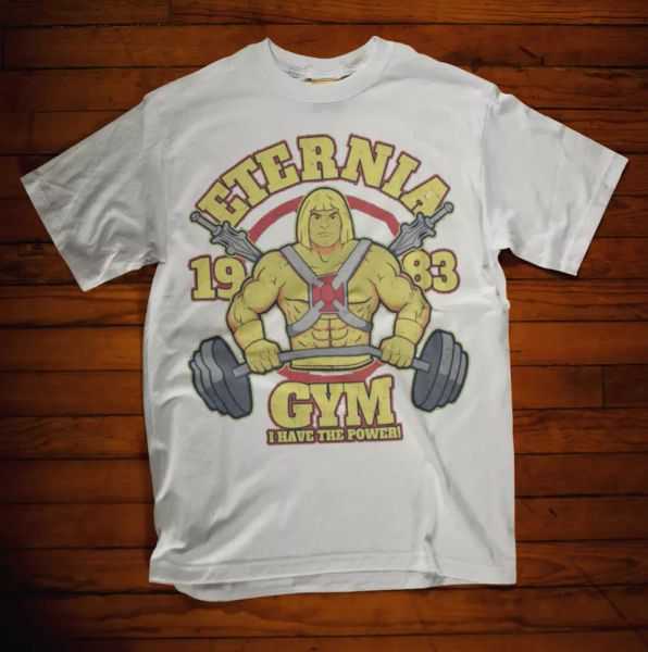 

he man t-shirt eternia gym power tv skeletor training 80s 90s tee, White;black