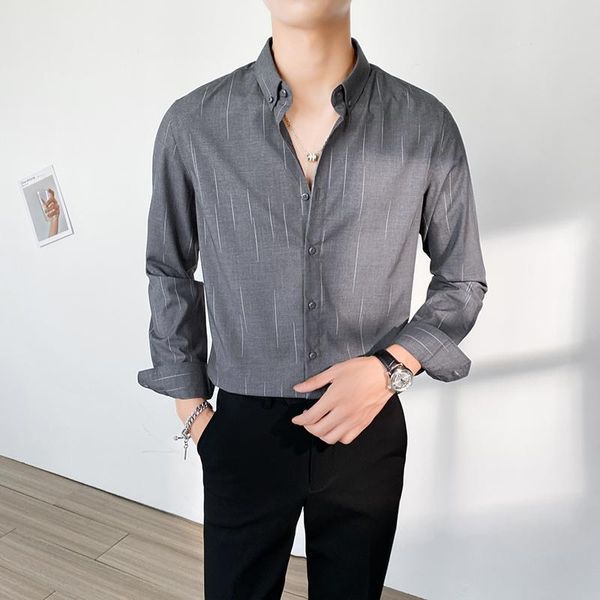 

men's casual shirts oimgmen's pattern slim shirt long sleeve 2021 korean black trendy four seasons business, White;black