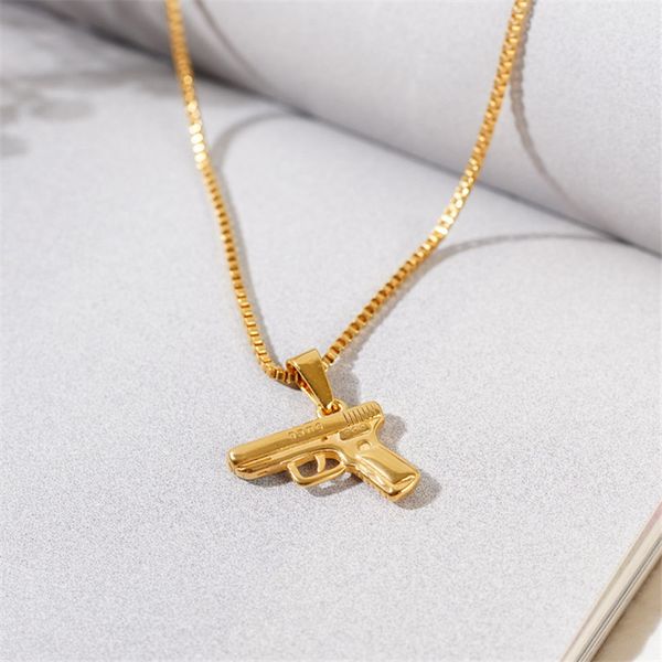

designer necklace luxury jewelry for women men punk chains fashion pistol style hip-hop aesthetic on the neck stainless steel, Silver
