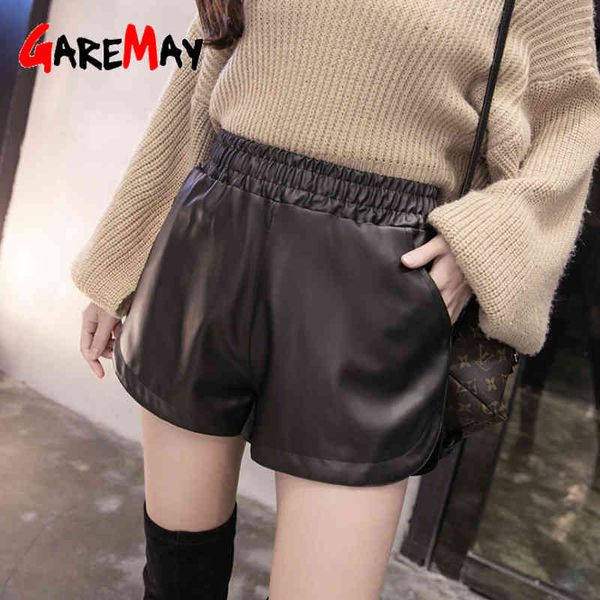 

garemay fall winter leather shorts women's black high waist korean style plus size pu panties female casual for women 210428, White;black