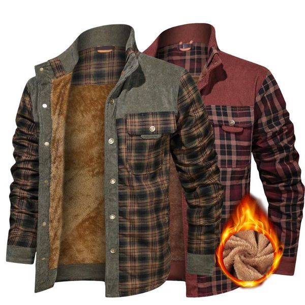 

men's casual shirts autumn winter vintage jacket high street men clothing tactical jackets fashion stitching cotton fleece male coat 20, White;black