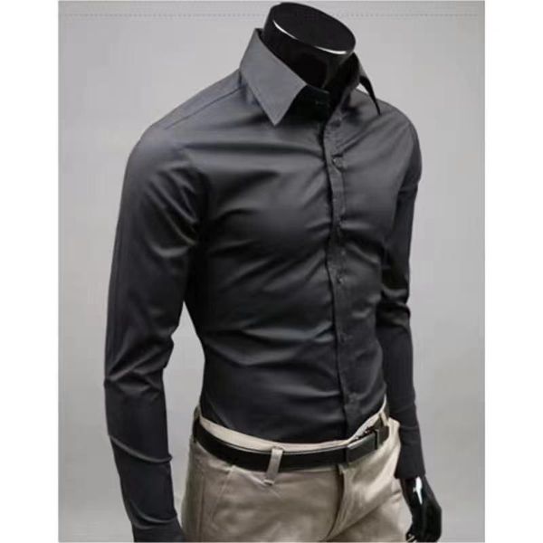 

men's dress shirts 2021 slim fit long sleeve shirt male leisure social business brand clothing comfortable men suits, White;black