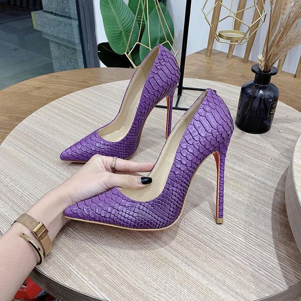 

dress shoes european and american women's 2021 autumn purple snakeskin high heels stiletto temperament ladies, Black