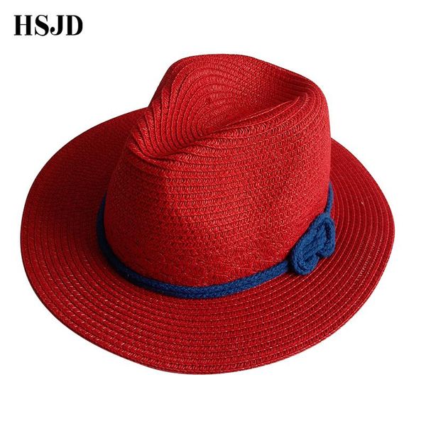 

stingy brim hats 2021 summer female sombreros classic red straw jazz hat fashion panama sunhats beach chapeau de paille, Blue;gray