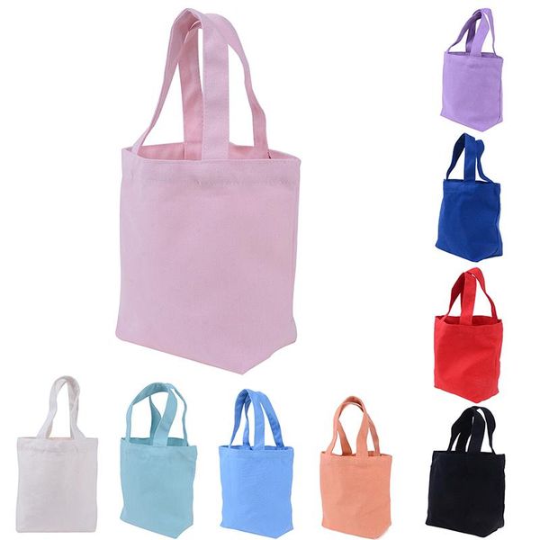 

shopping bags 1pc solid color canvas handbag bag women girl portable lunch picnic pouch storage tote