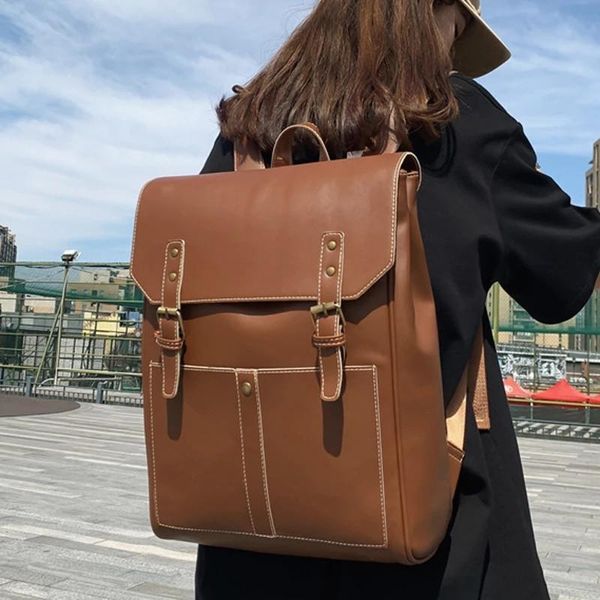 

backpack vintage women female rucksack pu leather shoulder bag large capacity school student mochila