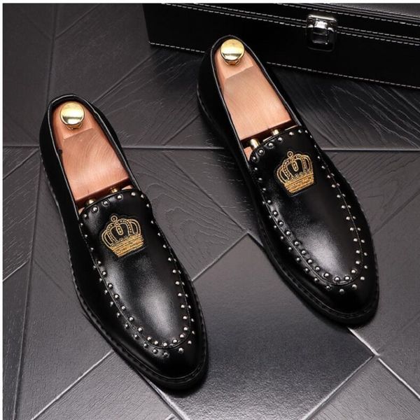 

men's oxfords embroidery crown business leather dress shoes for men black white wedding party da57