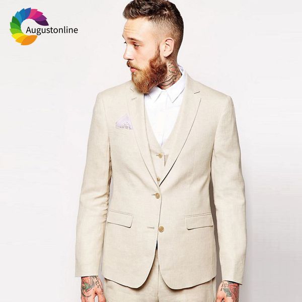 

men's suits & blazers champagne linen men beach wedding custom made man blazer masculino slim fit casual groom tuxedo 3piece jacke, White;black