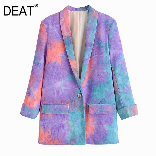 

[deat] tie-dye hit color women pockets blazer lapel long sleeve loose fit jacket fashion spring autumn 13t453 210527, White;black