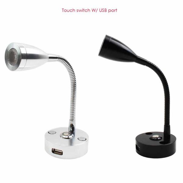 

rv boat led reading light dimmable flexible gooseneck wall lamp for bedroom interior motorhome with usb charger port
