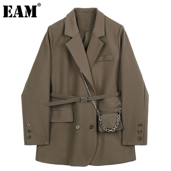 

[eam] women brown pocket big size blazer lapel long sleeve loose fit jacket fashion spring autumn 1db850 211019, White;black