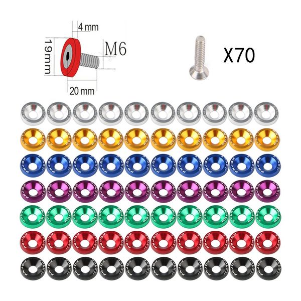 

70pcs 7 color mixed aluminum jdm fender washers and m6 bolt car modified hex fasteners fender washer bumper engine concave screws