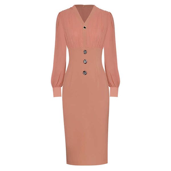 

excellent quality est runway fashion long sleeve v-neck brief buttons dress 210526, Black;gray