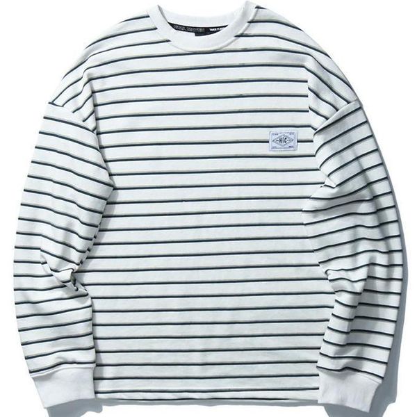 

men's hoodies & sweatshirts men cotton sweatshirt japanese street simple striped color contrast couple terry round neck loose sweater, Black