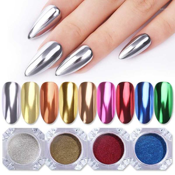 

box mirror nail powder rose gold champagne silver chrome art glitter pigment dust decoration1, Silver;gold