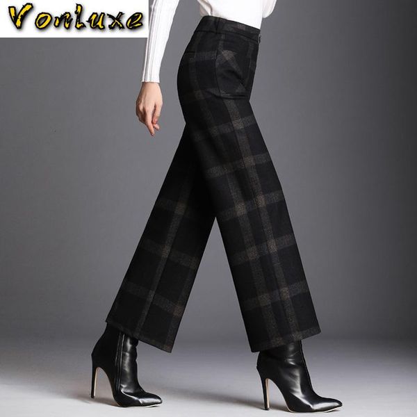 

women's pants & capris waist wide leg women 2021 winter warm office ladies vintage plaid houndstooth straight trousers female, Black;white