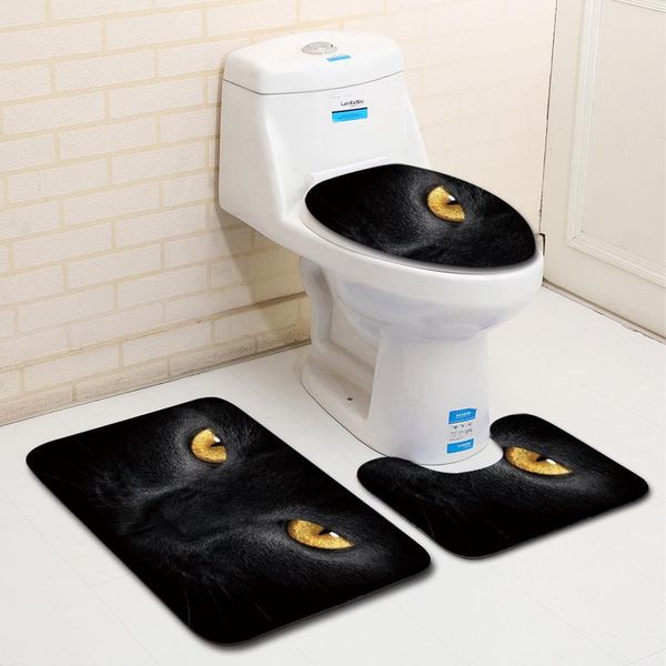 

bath mats sets domineering animal cat toilet three-piece floor mat door carpet non-slip seat cover bathroom decor