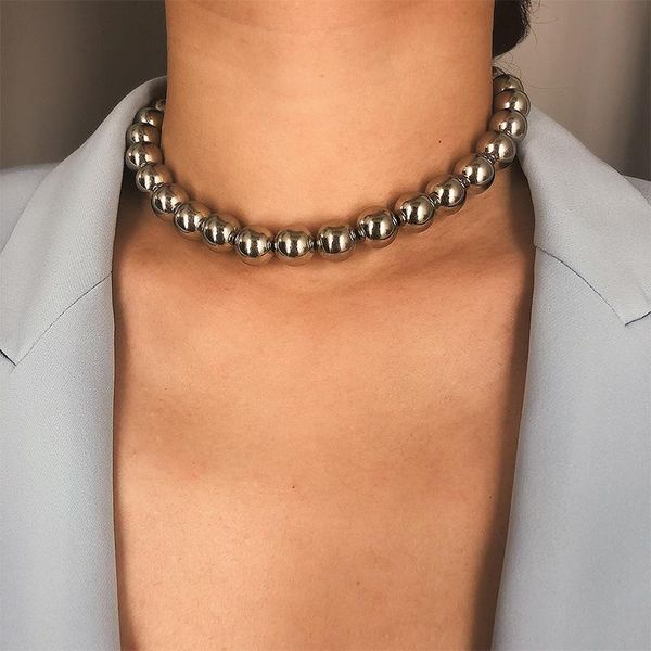 

exaggerated creative handmade beaded necklace women's gold short pendants choker fashion lady party jewelry pendant necklaces, Silver
