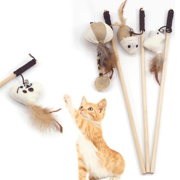 

cat toys interactive toy stick feather wand with small bell mouse cage wood rod teaser kitten supplies