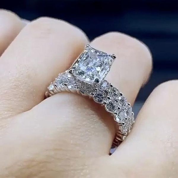 

wedding rings caoshi luxury women's engagement brilliant crystal cz stone bands good quality accessories statement jewelry gift, Slivery;golden