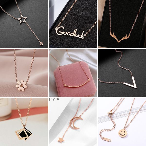 

pendant steel personalized niche dign net red temperament color prerving one-year necklace female ins simple luck pendant, White