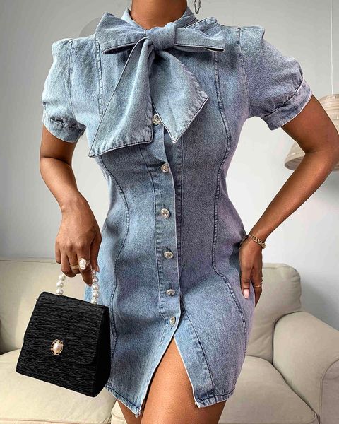 

spring women knotted design buttoned bodycon mini dress femme office outfit ladies casual wear valentine's day new 210415, Black;gray