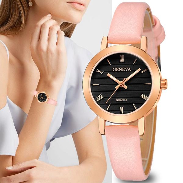 

wristwatches casual women watches quartz female clock sports wristwatch faux leather fashion luxury hours brand geneva relogio feminino, Slivery;brown