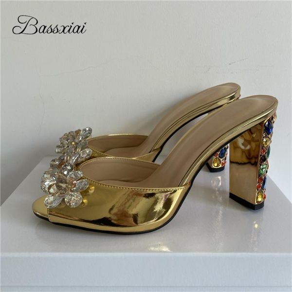 

dress shoes colorful diamond high heel sandals women summer peep toe slingbacks beaded crystal flower runway mules lady, Black