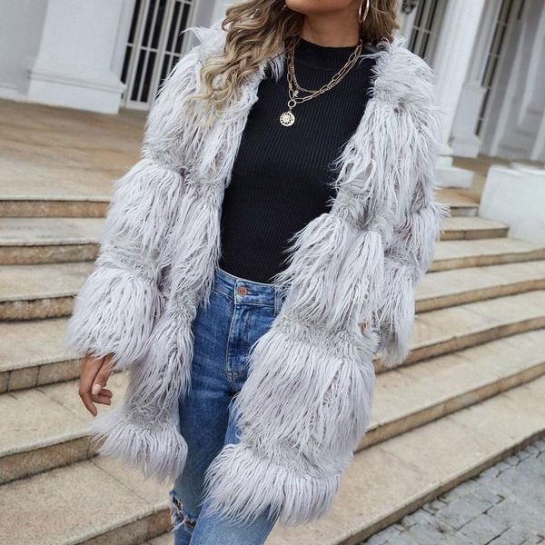 

women's wool & blends 2021 solid color casual coat jacket faux fur khaki pink winter thick warm teddy bear, Black