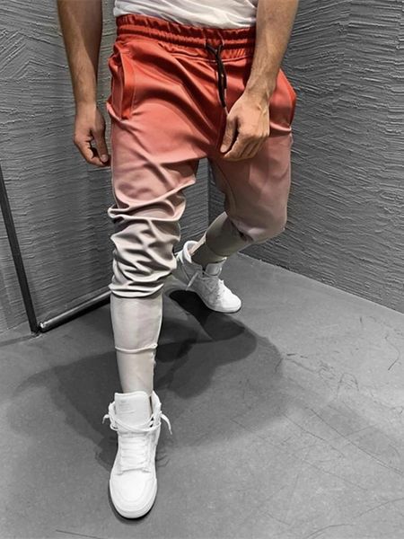 

men's pants brand fitness pencil muscle long 3d gradient color slim sport basketball training small leg trousers, Black