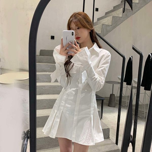 

party dresses skirt 2021 spring french gentle temperament slim pleated shirt dress jzoh, White;black