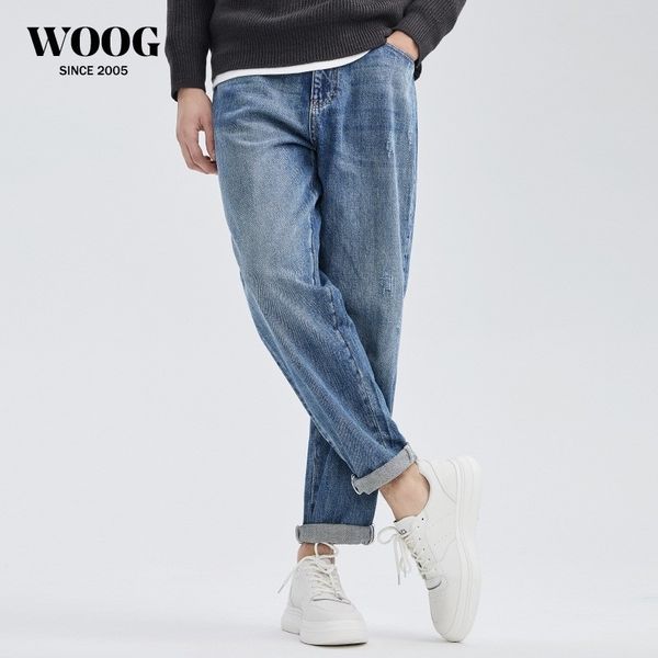 

woog2005 blue straight men's casual jeans 2021 autumn new trend versatile cow pants