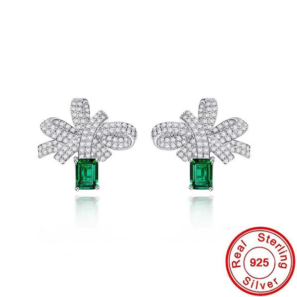 

bowknot emerald diamond stud earring 925 sterling silver engagement wedding earrings for women bridal promise party jewelry