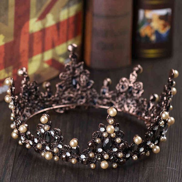

wedding hair jewelry accessories european baroque full circle large crown pearl headdress with diamond metal dress, Slivery;golden