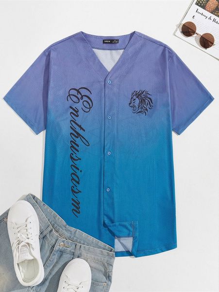 

men lion & letter graphic ombre button up x2vv#, White;black