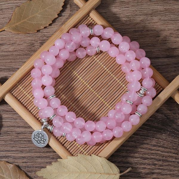

pendant necklaces oaiite natural rose quartz stone bracelet healing crystals mala yoga & necklace lotus beads strand bracelets, Silver