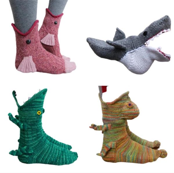 Weihnachten 3D Tierstrumpf Hai Fisch Chamäleon Krokodil Strick Socken Niedliche Unisex Neuheit Winter Warme Boden Socke Für Männer Frauen Geschenk