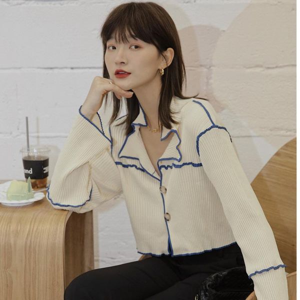 

women's knits & tees knitted white short cardigan sweater loose fit v-neck long sleeve ladies fashion trend spring and autumn 2021 z388