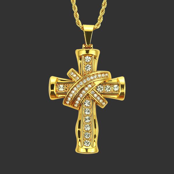 

amulet neck pendants creative diamond inlaid three-dimensional domineering cross pendant trendy men's fashion accessories, Silver