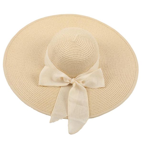 

Women Summer Hat Casual Bow Ribbon Big Brim Straw Solid Bucket Beach Visos Outdoor Vcation Lady Sun Wide Hats, Blue;gray