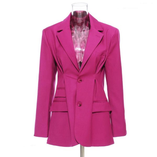 

women's suits & blazers spring 2021 slim waist ruched woman turn down collar single breasted jackets chic pocket casaco feminino t, White;black