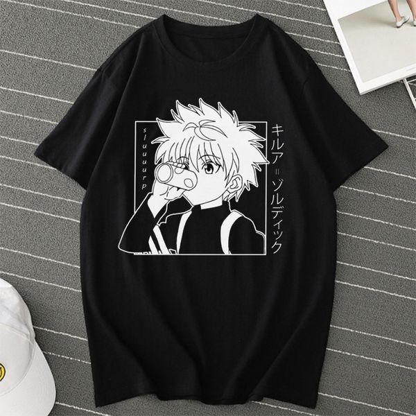 

men women t-shirt kawaii hunter x hunter tshirt killua zoldyck tshirts crew neck fitted soft anime manga tee shirt clothes, White