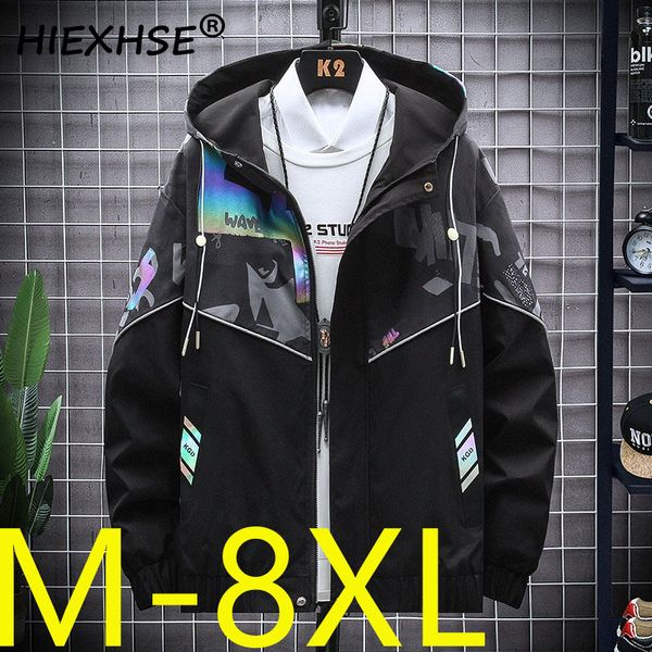 

new 2021 men's loose brand et reflective strips m-8xl large size casual streetwear tactical bomber autumn winter, Black