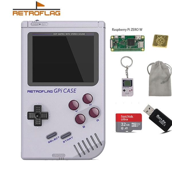 

retroflag gpi case with optional raspberry pi zero w & 32g sd card for and safe shutdown portable game players