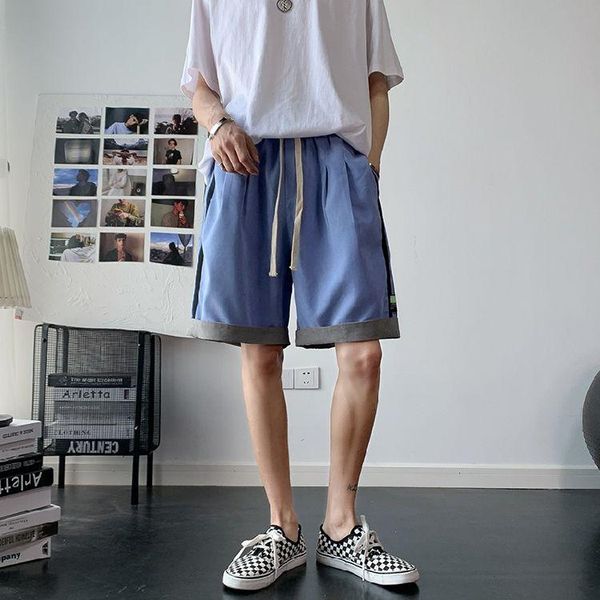 

summer youth men contrast color stripes loose five-point pants fashion casual wild lace-up shorts m-2xl men's, White;black