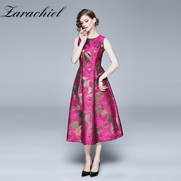 

dresses women elegant floral jacquard party sleeveless o-neck tank a-line ball gown summer vintage r, Black;gray