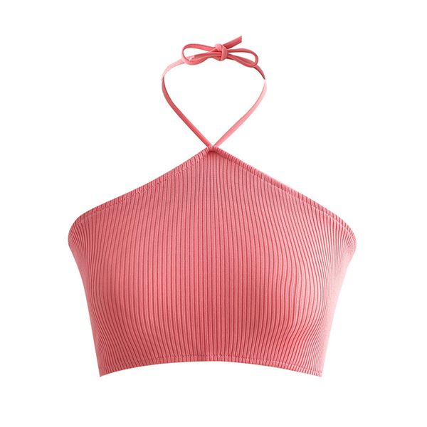 

summer women pink solid halter backless vest comfortable woman clothes 210517, White