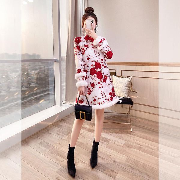 

winter 2021 warm year's clothing tang style women's year jacket thickening casual dresses, Black;gray