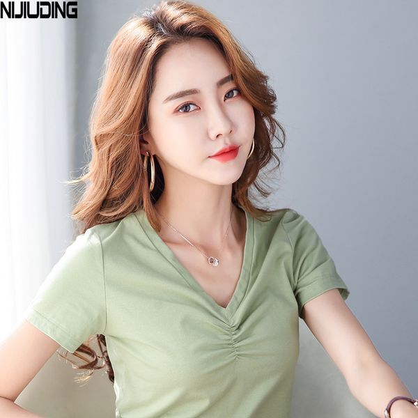 

summer style cotton t shirt women candy colors basic t-shirt casual elastic short sleeve tshirt oversize 210514, White